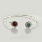 Silver Bracelet, Gemstone Bracelet, Aqua Quartz, Garnet Quartz Round 7mm, 925 Sterling Silver, Silver Jewelry, Gemstone Bangle