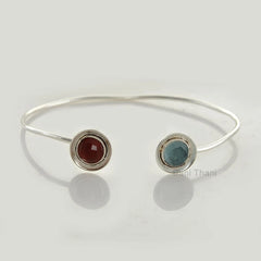 Silver Bracelet, Gemstone Bracelet, Aqua Quartz, Garnet Quartz Round 7mm, 925 Sterling Silver, Silver Jewelry, Gemstone Bangle