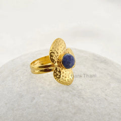 Blue Lapis Lazuli Gemstone Ring - Handmade Designer Textured Ring - Gold Plated 925 Sterling Silver Ring - Christmas Gift Ring - Boho Ring