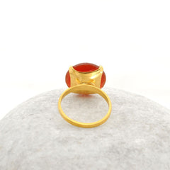 Red Onyx 15mm Round Gemstone Ring, Micron Gold Plated 925 Sterling Silver Ring, Engagement Gift Ring, Prong Set Ring, Boho Ring, Ethnic Ring