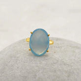 Blue Chalcedony Ring - Sterling Silver - Gold Plated Ring - Prong Set - Personalized Jewelry - Jewelry For Young Lady -Gift For Young Sister