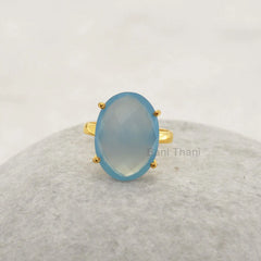 Blue Chalcedony Ring - Sterling Silver - Gold Plated Ring - Prong Set - Personalized Jewelry - Jewelry For Young Lady -Gift For Young Sister