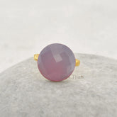 Elegant Chalcedony Ring, Lavender Chalcedony Faceted Round 15mm Gemstone Ring, Micron Gold Plated 925 Sterling Silver Ring, Solitaire Ring