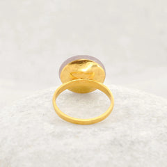 Elegant Chalcedony Ring, Lavender Chalcedony Faceted Round 15mm Gemstone Ring, Micron Gold Plated 925 Sterling Silver Ring, Solitaire Ring