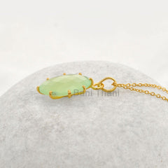 Green Prehnite Handmade Necklace - 925 Sterling Silver Chain Pendant - Gold Plated Prong Set Necklace - Semi Precious Necklace- Gift for Her