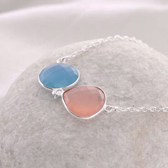 Pink Chalcedony Heart Gemstone - Blue Chalcedony Necklace - Personalized Necklace Jewelry - 925 Sterling Silver Necklace - Gift for Women