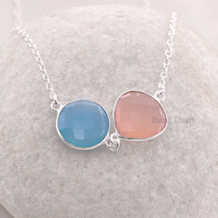 Pink Chalcedony Heart Gemstone - Blue Chalcedony Necklace - Personalized Necklace Jewelry - 925 Sterling Silver Necklace - Gift for Women