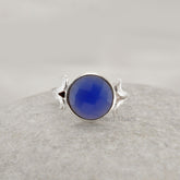 Chalcedony Rings, Blue Chalcedony 10mm Round Gemstone Ring, 925 Sterling Silver Bezel Ring Jewelry, Silver Boho Ring, Halloween Gift Ring