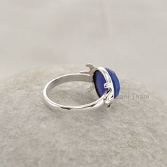 Chalcedony Rings, Blue Chalcedony 10mm Round Gemstone Ring, 925 Sterling Silver Bezel Ring Jewelry, Silver Boho Ring, Halloween Gift Ring