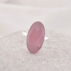 Pink Chalcedony Oval Gemstone Ring - 925 Sterling Silver Ring - Handmade Wedding Jewelry - Promise Ring - Rings for Women - Bridal Jewelry