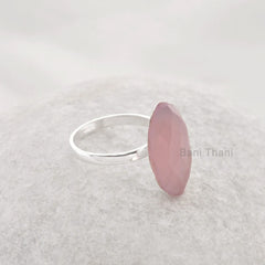 Pink Chalcedony Oval Gemstone Ring - 925 Sterling Silver Ring - Handmade Wedding Jewelry - Promise Ring - Rings for Women - Bridal Jewelry