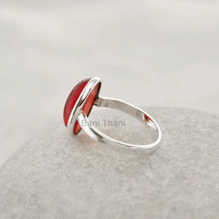 Garnet Quartz Handmade Silver Ring - 925 Sterling Silver Bezel Ring for Women - Wedding Gift Ring - Smooth Oval Gemstone Ring - Gift for Her