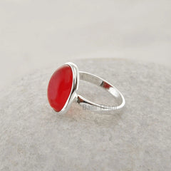 Garnet Quartz Handmade Silver Ring - 925 Sterling Silver Bezel Ring for Women - Wedding Gift Ring - Smooth Oval Gemstone Ring - Gift for Her