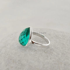 Teal Quartz 10x14mm Pear Faceted Gemstone Ring, 925 Sterling Silver Handmade Ring-Personalized Ring-Bohemian Ring Jewelry-Birthday Gift Ring