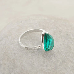 Teal Quartz 10x14mm Pear Faceted Gemstone Ring, 925 Sterling Silver Handmade Ring-Personalized Ring-Bohemian Ring Jewelry-Birthday Gift Ring