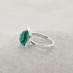 Quartz Ring-Teal Quartz 10mm Faceted Cushion Gemstone Ring-925 Sterling Silver Bezel Ring-Delicate Ring For Women-Minimalist Jewelry for Her