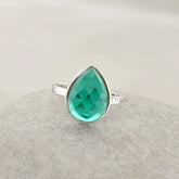 Teal Quartz 10x14mm Pear Faceted Gemstone Ring, 925 Sterling Silver Handmade Ring-Personalized Ring-Bohemian Ring Jewelry-Birthday Gift Ring