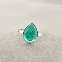 Teal Quartz 10x14mm Pear Faceted Gemstone Ring, 925 Sterling Silver Handmade Ring-Personalized Ring-Bohemian Ring Jewelry-Birthday Gift Ring