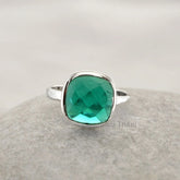Quartz Ring-Teal Quartz 10mm Faceted Cushion Gemstone Ring-925 Sterling Silver Bezel Ring-Delicate Ring For Women-Minimalist Jewelry for Her