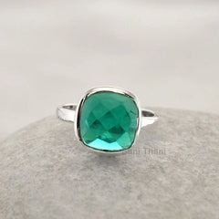 Quartz Ring-Teal Quartz 10mm Faceted Cushion Gemstone Ring-925 Sterling Silver Bezel Ring-Delicate Ring For Women-Minimalist Jewelry for Her