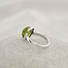 Peridot Quartz 10mm Faceted Cushion Gemstone Ring-925 Sterling Silver Jewelry-Green Peridot Ring-Christmas Gift Ring-Unique Engagement Ring