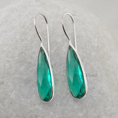 Long Pear Earrings Teal Quartz Faceted Gemstone Earrings 925 Sterling Silver Earrings, 8x25mm Size Dangle Earring For Birthday Anniversary