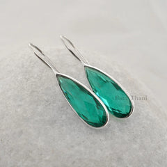 Long Pear Earrings Teal Quartz Faceted Gemstone Earrings 925 Sterling Silver Earrings, 8x25mm Size Dangle Earring For Birthday Anniversary