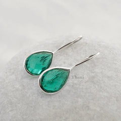 Teal Quartz Faceted Pear Gemstone 925 Sterling Silver Bezel Earrings, 10x15mm