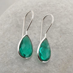 Teal Quartz Faceted Pear Gemstone 925 Sterling Silver Bezel Earrings, 10x15mm