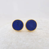 Lapis Lazuli Stud Earrings - 925 Pure Silver - Handcrafted Studs - 9mm Flat Round - Fashion Jewelry - Gift For Old Women - Jewelry For Lady