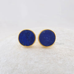 Lapis Lazuli Stud Earrings - 925 Pure Silver - Handcrafted Studs - 9mm Flat Round - Fashion Jewelry - Gift For Old Women - Jewelry For Lady