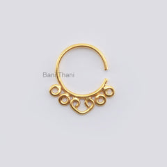 Gold Plated Septum Ring For Pierced Nose 925 Sterling silver Nose Jewelry - Indian Nose Ring, Tribal Belly Dance, Body Jewelry- Septum Ring