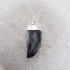 Handmade Pendant Necklace, Black Onyx Tusk 12x30mm Pendant, 925 Sterling Silver Necklace Jewelry, Birthday Gift, Christmas Gift Necklace