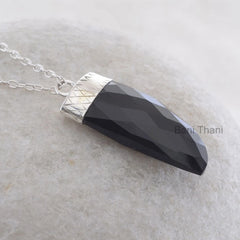 Handmade Pendant Necklace, Black Onyx Tusk 12x30mm Pendant, 925 Sterling Silver Necklace Jewelry, Birthday Gift, Christmas Gift Necklace