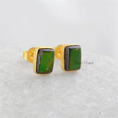 Ammolite Gemstone Stud Earrings - 18k Gold Plated Sterling Silver Stud Earring - Womens Earring - Handmade Jewelry for Girls - Gift for Her