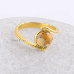 Mookiate Ring, Breccieted Mookaite 7mm Round Ring, 925 Sterling Silver Bezel Ring, 18k Gold Plated Gemstone Ring
