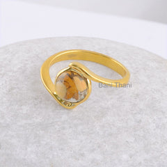 Mookiate Ring, Breccieted Mookaite 7mm Round Ring, 925 Sterling Silver Bezel Ring, 18k Gold Plated Gemstone Ring