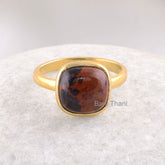 Mahogany Ring, Mahogany Obsidian 10mm Cushion Gemstone Ring, 925 Sterling Silver Jewelry Gold Plated Bezel Ring, Bezel Artisan Ring Jewelry