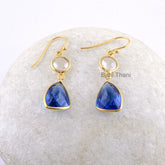 Blue Sapphire Quartz Drop Earrings - Gold Plated 925 Silver Earrings - Crystal Quartz Dangle Earrings - Birthday Gift Earring - Gift for Her