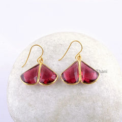 Red Garnet Quartz Faceted 12x17mm Drop Gemstone Earrings, Gold Plated 925 Sterling Silver Dangle Earring, Wedding Gift Earring, Hook Earring