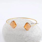 Handmade Champagne Quartz 12x14mm Gemstone Cuff Bracelet, Gold Plated 925 Sterling Silver Bangle, Delicate Bracelet, Wedding Gift Bracelet
