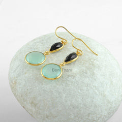Aqua Chalcedony Earrings-Multi Stone Earrings-Gold Plated Earrings-Black Onyx Earrings-Dangle Earrings-Silver Earrings-Christmas Gifts