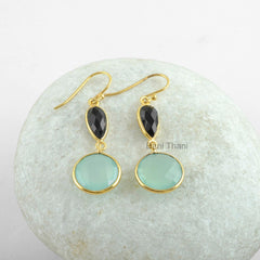 Aqua Chalcedony Earrings-Multi Stone Earrings-Gold Plated Earrings-Black Onyx Earrings-Dangle Earrings-Silver Earrings-Christmas Gifts
