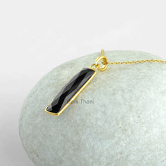 Black Onyx Necklace - 925 Silver - 7x30mm Baguette - Gold Plated Pendant Necklace - Custom Jewelry - Gift For Loved One - Jewelry For Prom