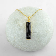 Black Onyx Necklace - 925 Silver - 7x30mm Baguette - Gold Plated Pendant Necklace - Custom Jewelry - Gift For Loved One - Jewelry For Prom