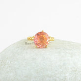 Twisted Ring, Prong Set Ring, Pink Tourmaline Doublet Quartz 11mm Round Gemstone Ring, 925 Sterling Silver Gold Plated Ring, Christmas Gift