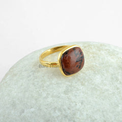 Mahogany Obsidian Gemstone Ring - Gold Plated Handmade Ring - 925 Sterling Silver Ring - Delicate Ring - Wedding Gift Ring- Gift for Mother