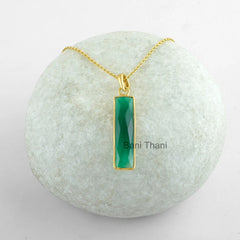 Handmade Bar Pendant, Bridal Necklace, Green Onyx 7x30mm Necklace, Micron Gold Plated Sterling Silver Bezel Necklace Jewelry