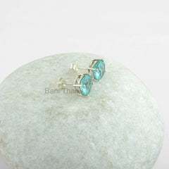 Aqua Quartz 10mm Round Prong Set Stud Earrings, Gold Plated Sterling Silver Earring, Gemstone Earring, Gift For Her, Christmas Gift Earrings