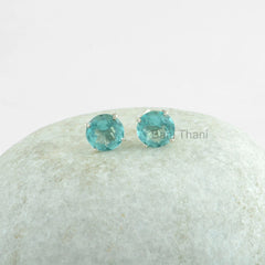 Aqua Quartz 10mm Round Prong Set Stud Earrings, Gold Plated Sterling Silver Earring, Gemstone Earring, Gift For Her, Christmas Gift Earrings